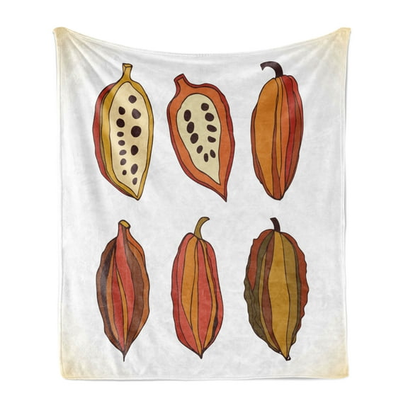 Cocoa Soft Flannel Fleece Throw Blanket, Earth Tones Cocoa Beans Organic Row Fruit from the Branch Tropical African, Cozy Plush for Indoor and Outdoor Use, 60" x 80", Multicolor, by Ambesonne