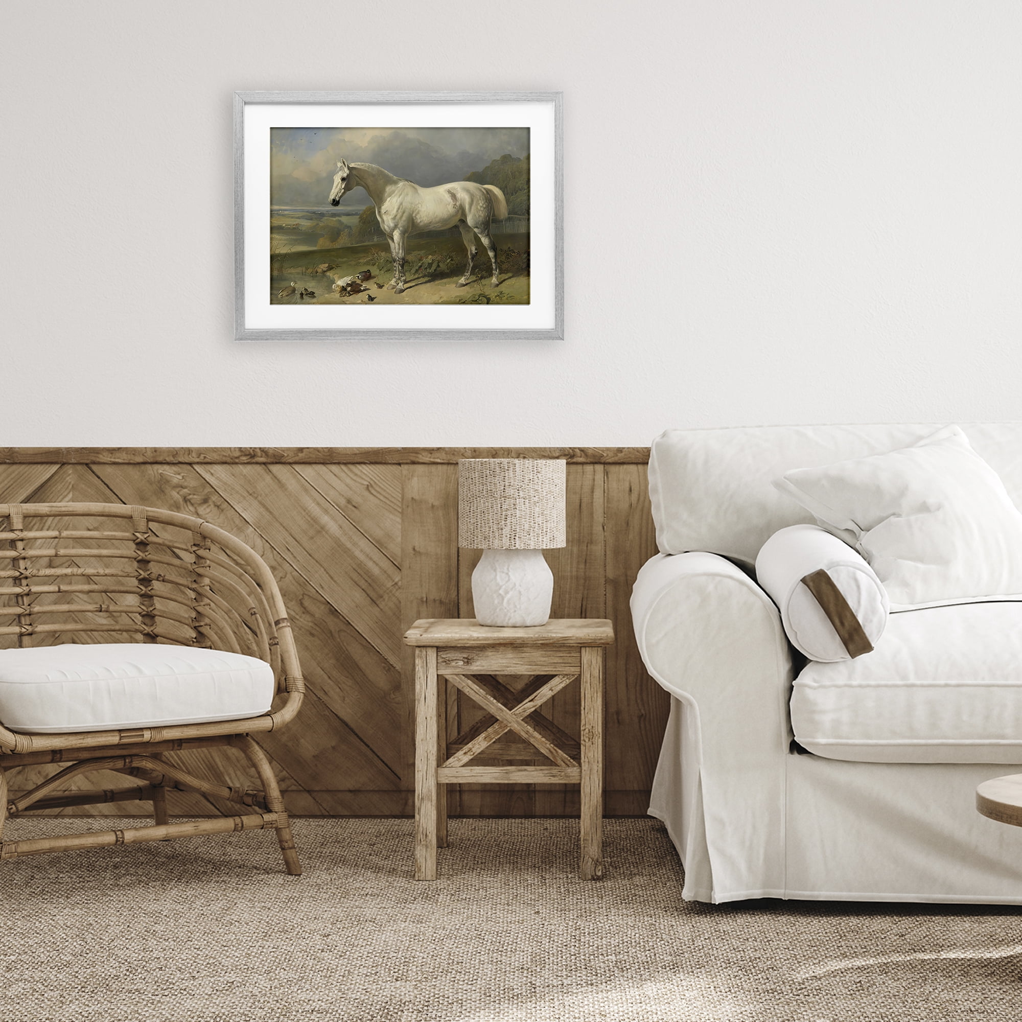 Stupell Industries Grey Horse And Ducks In Landscape Gray Framed Print Under Glass, design by Tina LeCour