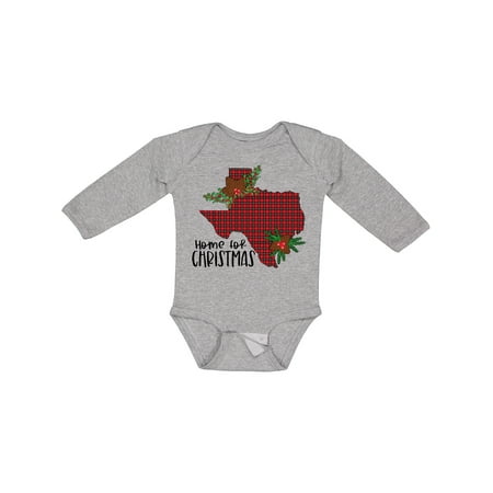 

Inktastic Home for Christmas Texas in Plaid with Holly Boys or Girls Long Sleeve Baby Bodysuit