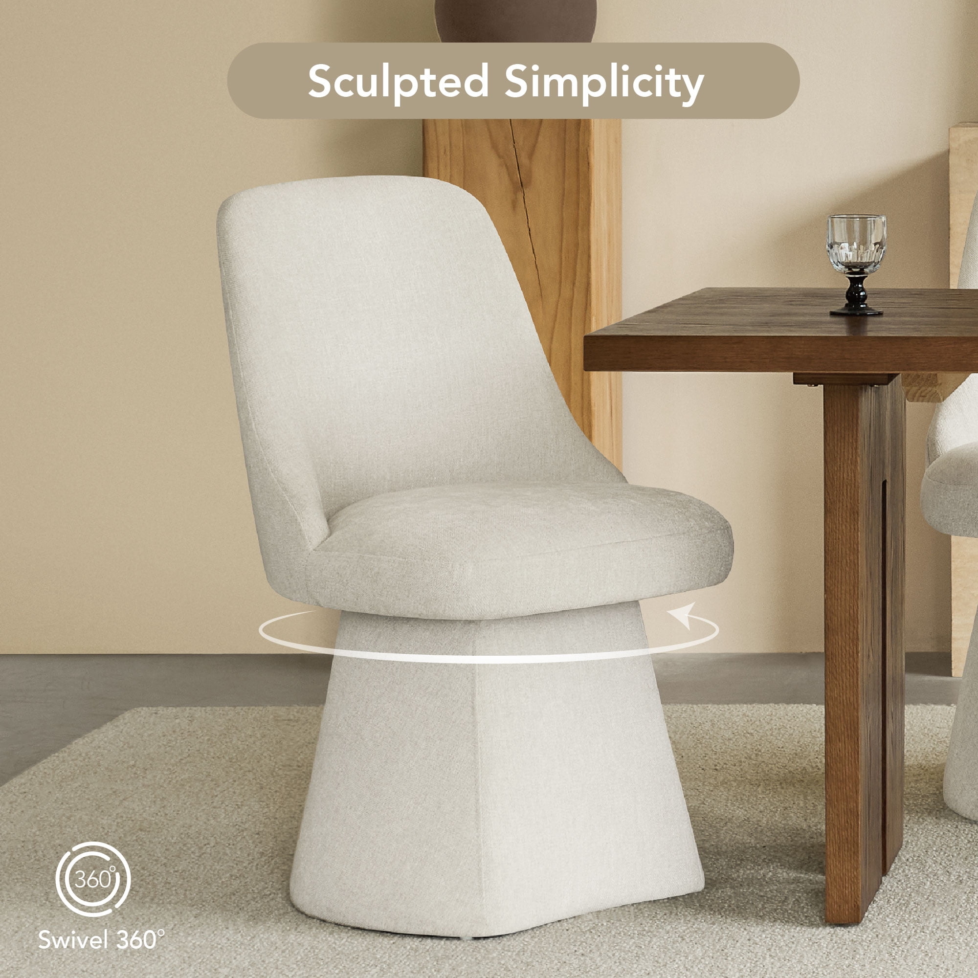 Spruce & Spring Modern 360-Degree Swivel Accent Dining Chair, High-Traffic Linen-Look Chenille Fabric, Linen