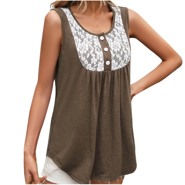 Hauts Grande Taille pour Femmes en Liquidation, Blouse à Manches Courtes d'Été pour Femmes, Haut Décontracté à Col Rond avec Dentelle et Patchwork