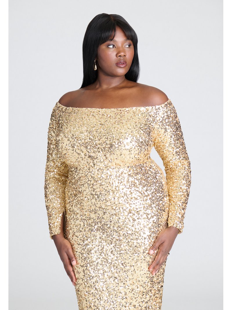 plus size off the shoulder sequin dress La Femme