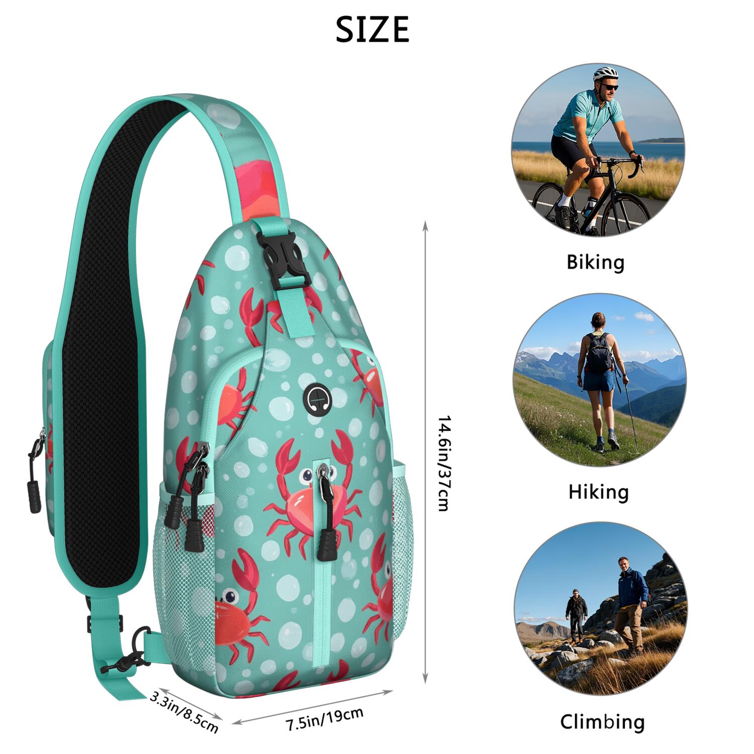 Crab Marine Crossbody Sling Bag for Women Men Hiking Sling Backpack Chest Bag for Outdoor Activities Gym Small Travel Backpack Gym Sports Travel Hiking Daypack