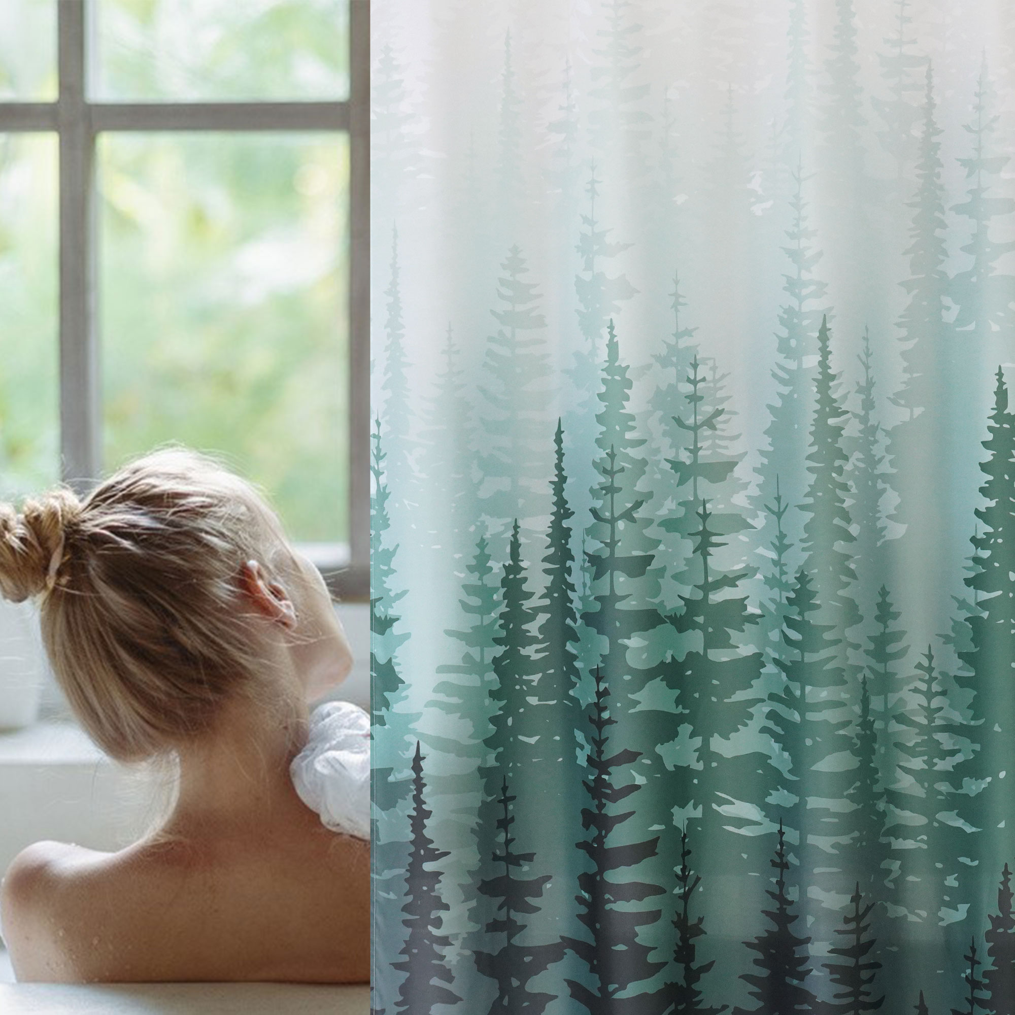 Inosoo Green Forest Fabric Shower Curtain, 72" x 72", Washable photo 5