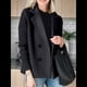 thumbnail image 4 of Abrigo de Lana Cruzado para Mujer, con Solapa con Muescas, Tejido Acanalado, Larga, Chaqueta Blazer Corta. Negro XXXL, 4 of 5