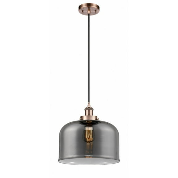 916-1P-AC-G73-L-Innovations Lighting-Bell - 1 Light Cord Hung Mini Pendant In Industrial Style-11.38 Inches Tall and 12 Inches Wide-Antique Copper