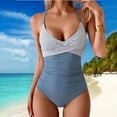 thumbnail image 2 of Women's One Piece Swimsuits Tummy Control Front Cross Bathing Suits Tie Back Slimming V Neck Swimwear Gray M, 2 of 5