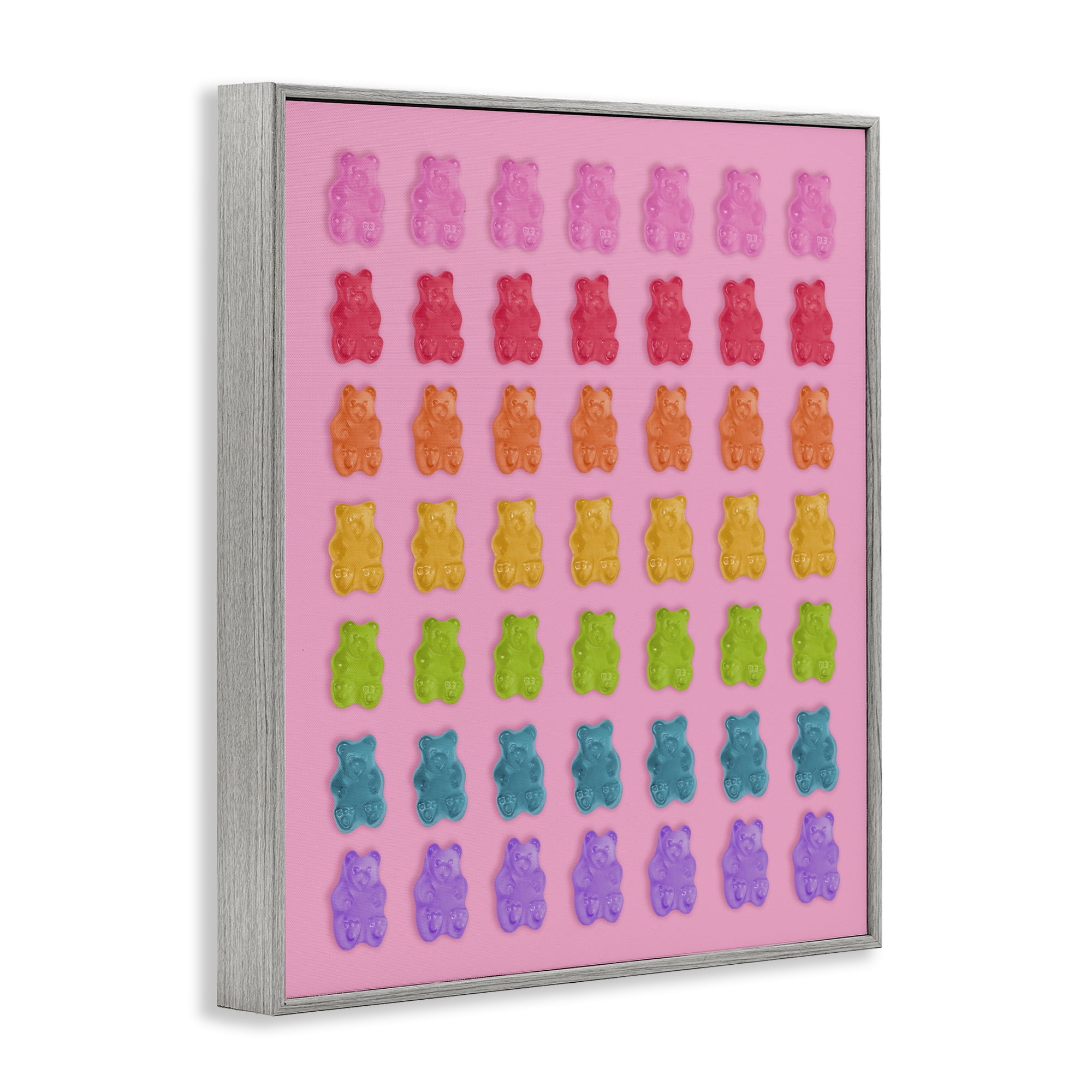 Stupell Industries Rainbow Candy Bears on Pink Gray Framed Giclee Art, design by LISH Creative