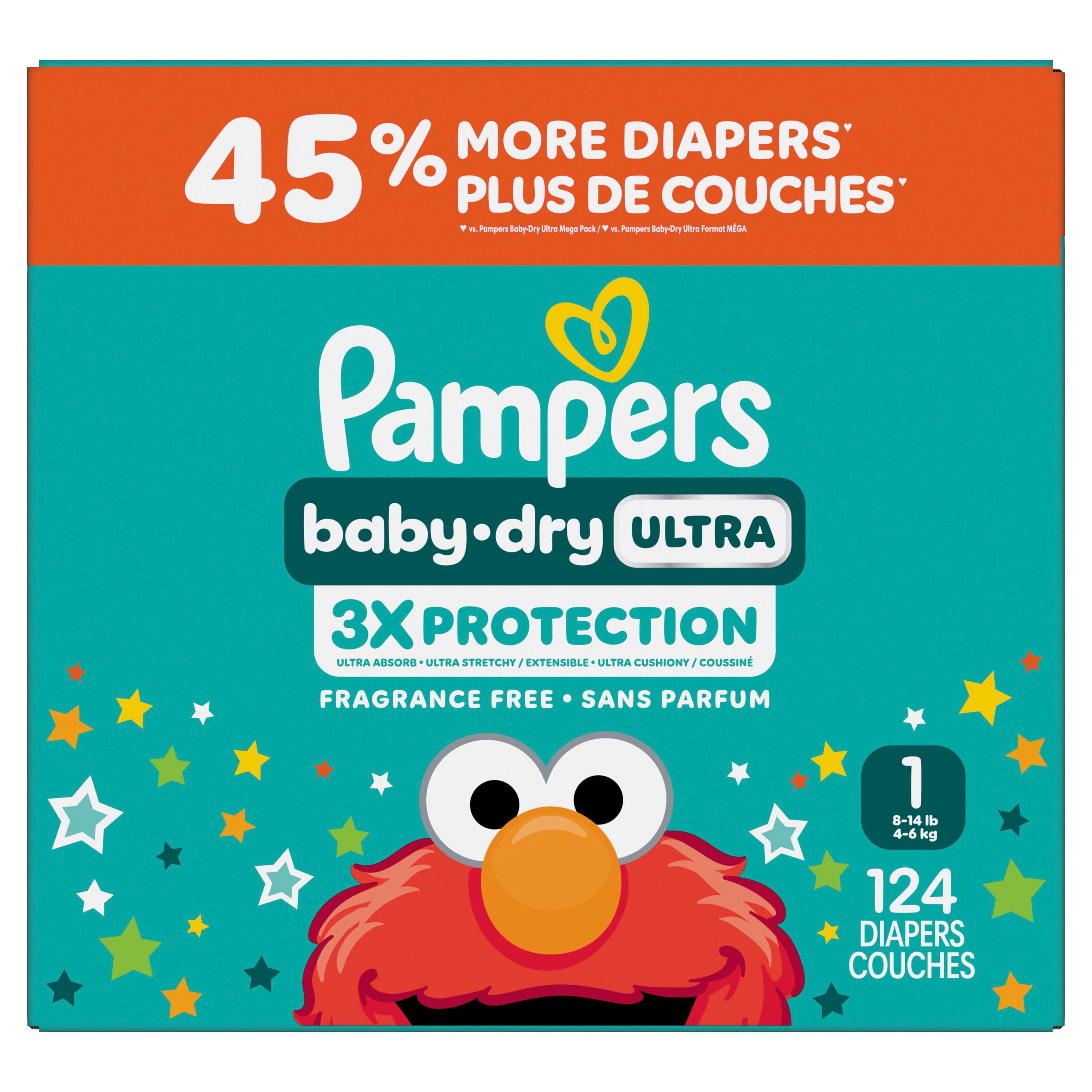 Pampers Baby Dry Ultra Diapers, Size 1 (8-14 lbs), Absorbent Disposable Diapers