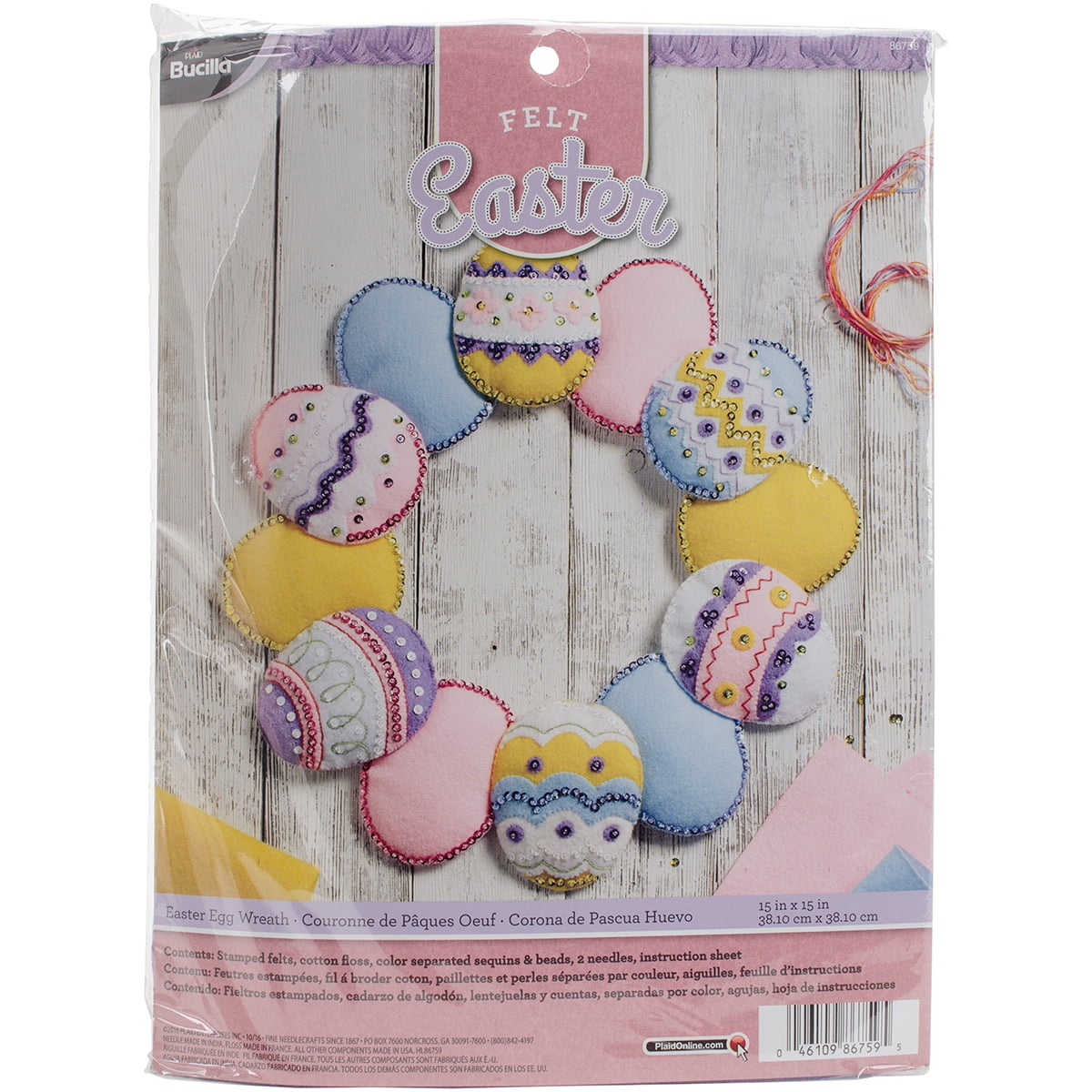 Bucilla Felt Wreath Applique Kit 15" RoundEaster Eggs