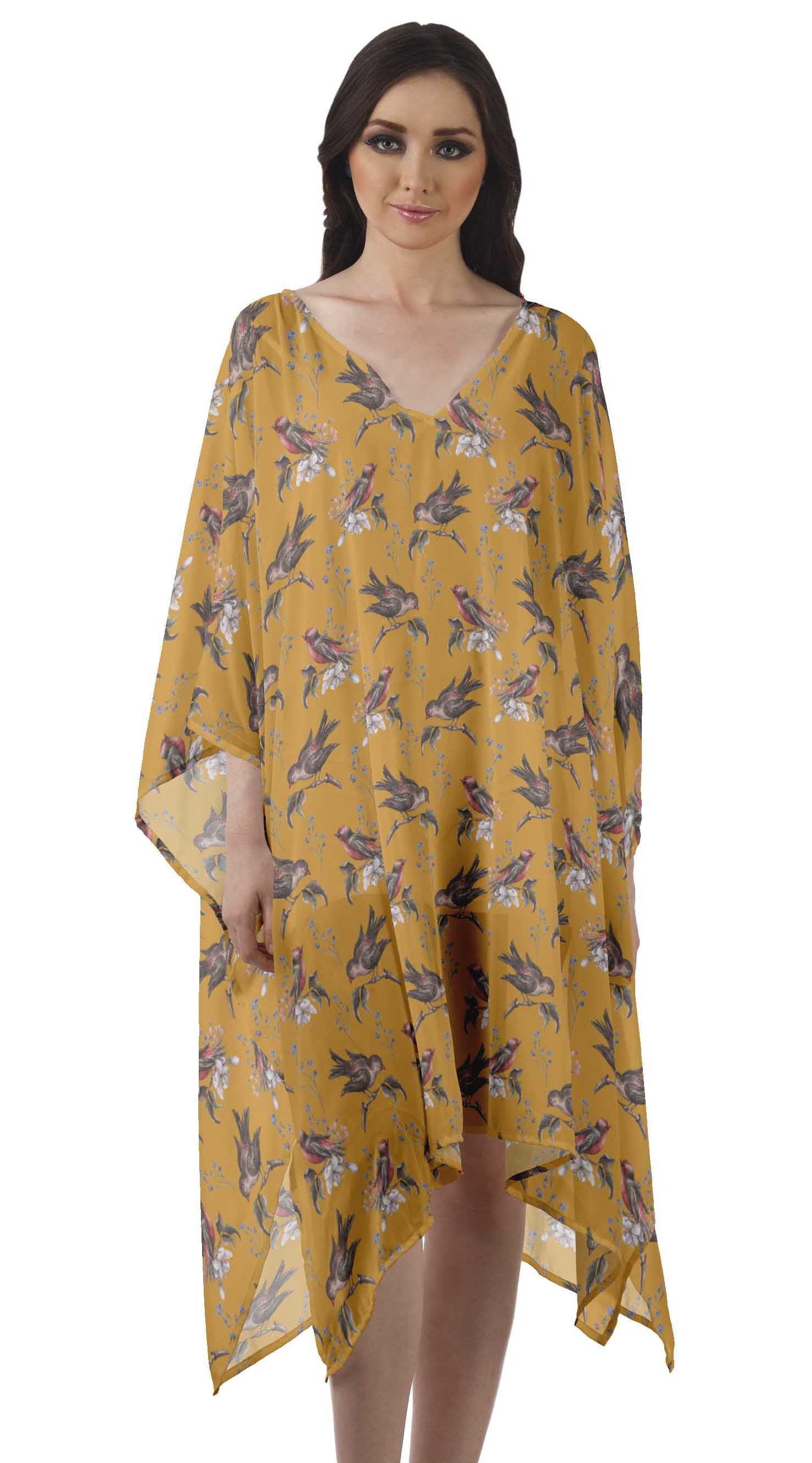 Moomaya Georgette Short Caftan Midi Dress Beach Swimwear Cover up ...