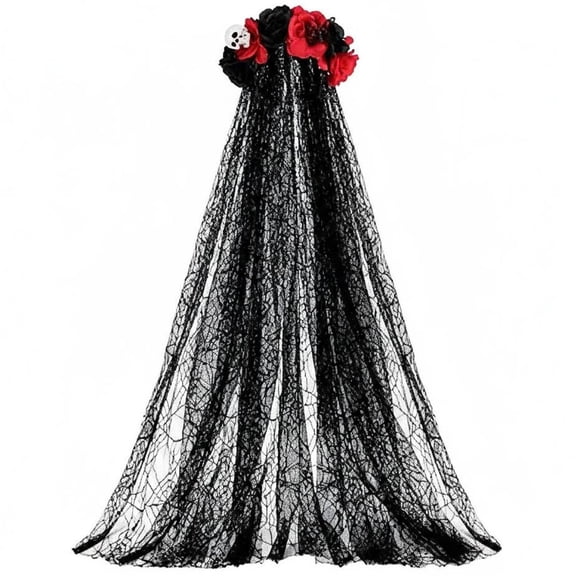 Vjnyvs Gothic Flower Headband with Veil Day of the Dead Skull Crown