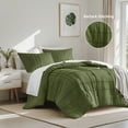 thumbnail image 3 of Regency Heights Twin/Twin XL Comforter Set, Boho 2-Piece Pintuck Stitching Dorm Bedding Set, Soft Washed Pleated Bed Sets with Pillow Sham Olive Green, 3 of 11