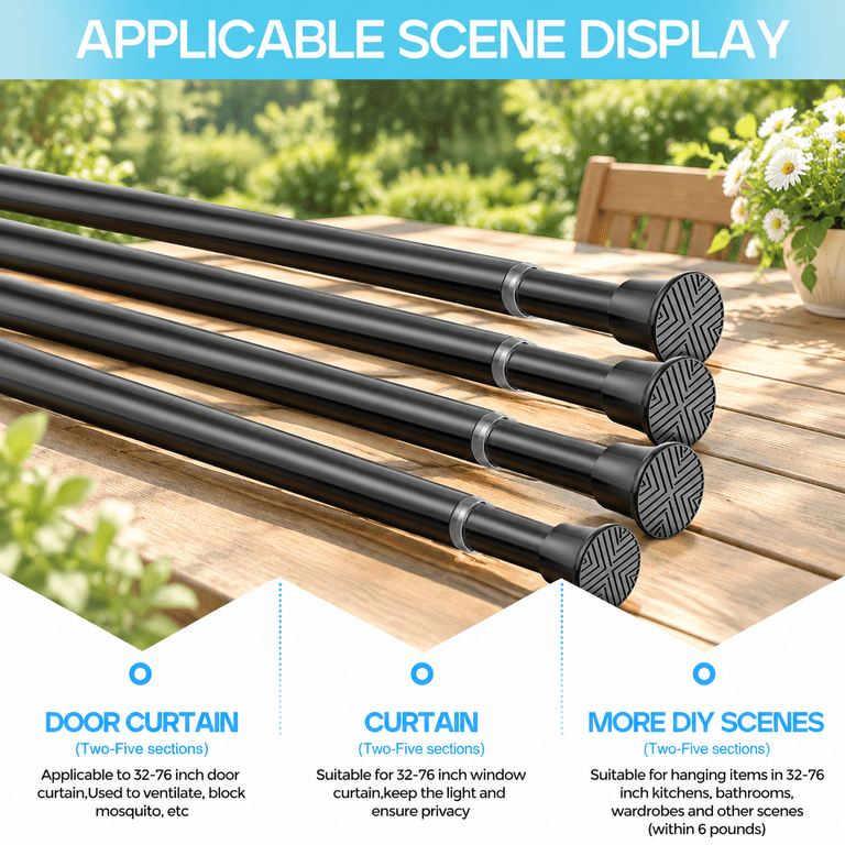 Walmart Spring Spring Window 4 Pack Spring Tension Curtain Rod 32-76 Inch Black - Walmart.com