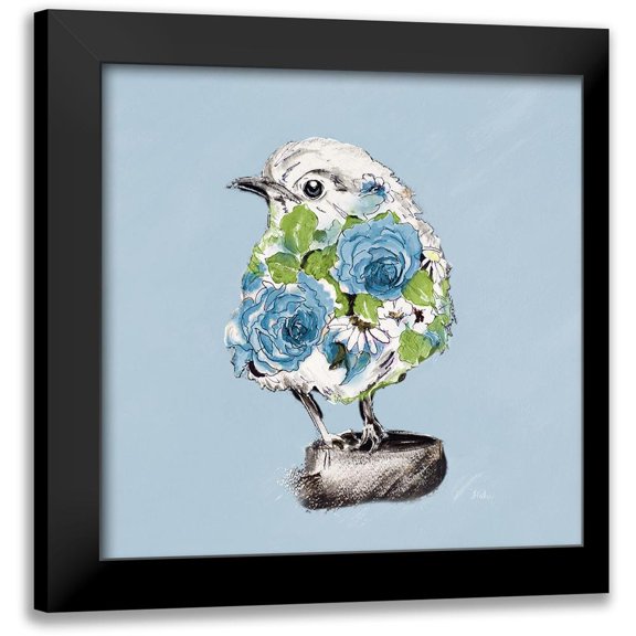 Pinto, Patricia 12x12 Black Modern Framed Museum Art Print Titled - The Blue Floral Bird I