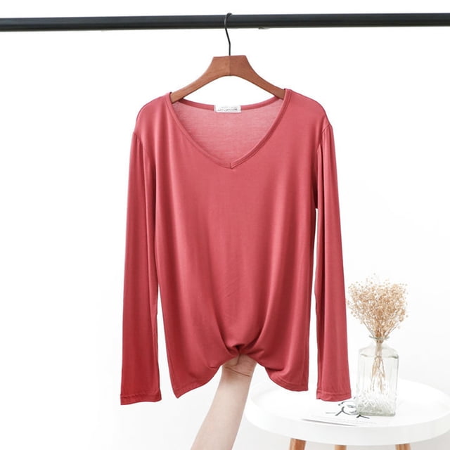 MHFRRA Camiseta de Manga Larga, Holgada, Informal, Básica, Cómoda y Suave, con Cuello Redondo para Uso Diario. Rojo Ladrillo