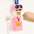 thumbnail image 1 of Exprimidor automático de pasta de dientes de dibujos animados para niños, kit de baño montado en la pared, fácil de limpiar (rosa), 1 of 3