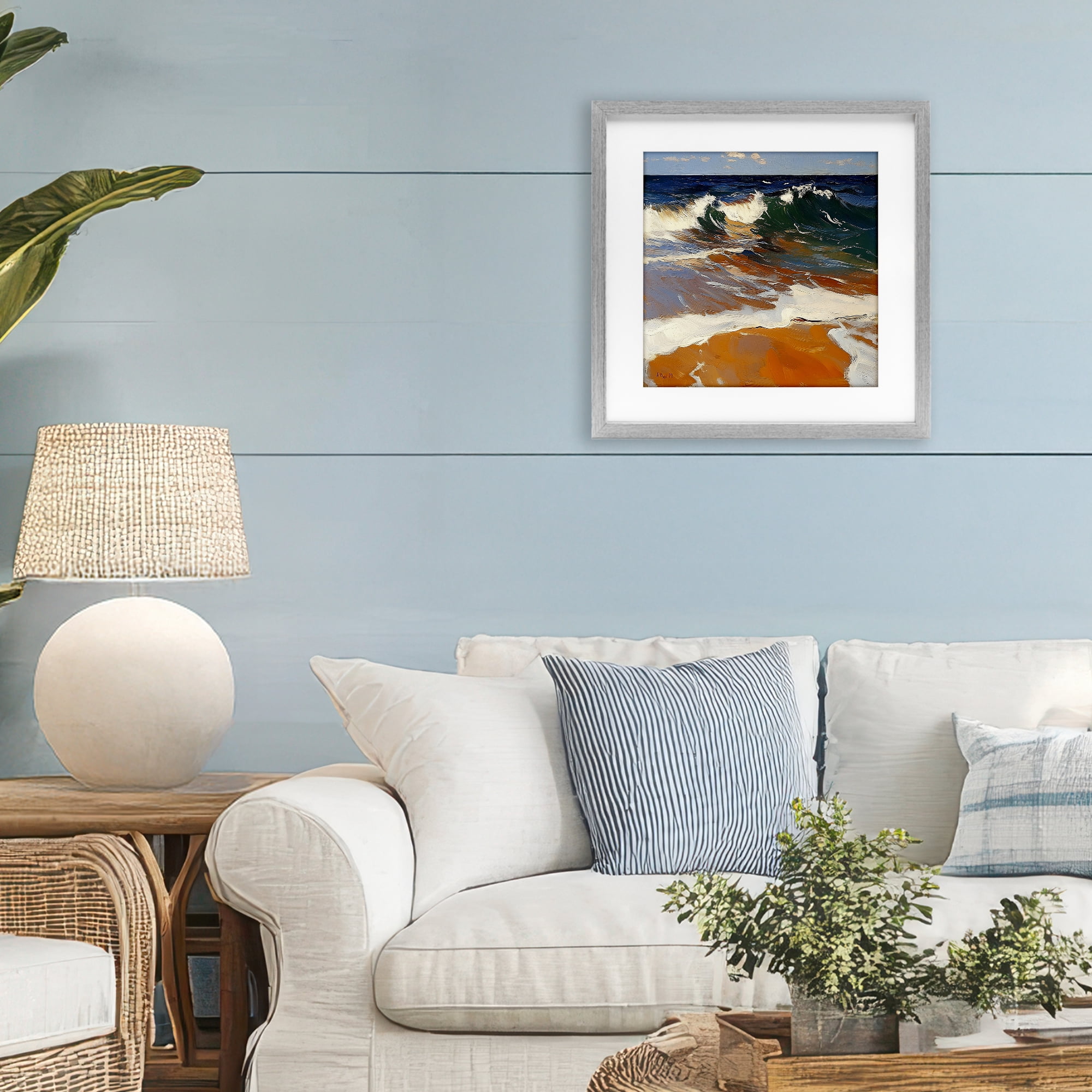 Stupell Industries Glassy Wave Break Gray Framed Print Under Glass, design by Walker Noble