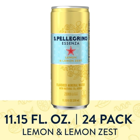 S.Pellegrino Essenza Lemon & Lemon Zest Flavored Mineral Water, 11.15 fl oz. Cans (24