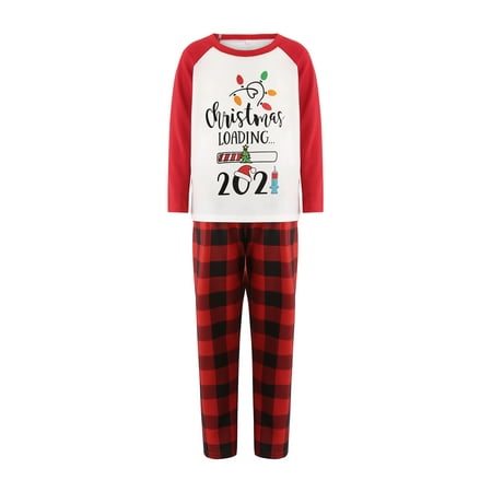 

Ehfomius Christmas Letter Raglan Tops and Plaid Trousers Parent-Child Pajamas