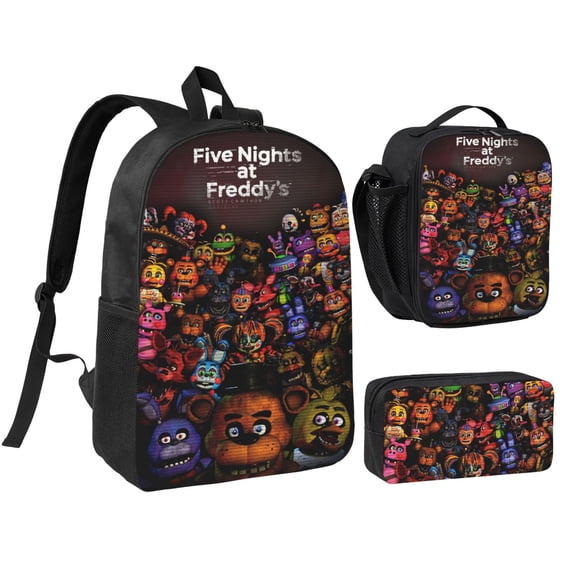 3PCS Casual Daypack FNAF 17 Inch Backpack Set: Includes A High-Quality Backpack Lunch Bag And Pencil Case For Travel Work Camping