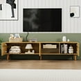 thumbnail image 3 of Paproos TV Stand for 70 inch TV, Mid Century TV Cabinet with 3 Doors, TV Console Table with Storage Cabinets, Media Console Table Entertainment Center with Open Shelve for Living Room, Office, Oak, 3 of 7