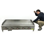 60 in. Commercial Five Burner Thermostat Stainless Steel Griddle 150,000BTU Countertop Flat Top Grill Natural Gas