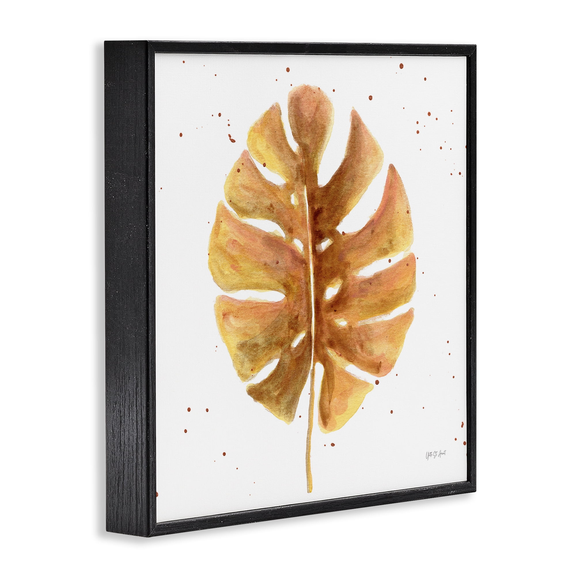 Stupell Industries Golden Palm Leaf Botanical & Floral Painting Black Framed Art Print Wall Art, 12 x 12