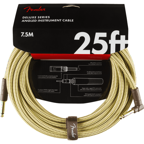 Fender 0990820078 Deluxe Series Straight to Right Angle Instrument Cable - 25 foot Tweed