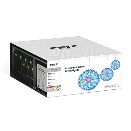 Feit Electric Outdoor 16' Foot 4-Light Smart Snowflake-Sphere Bulb String Light