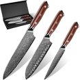 thumbnail image 1 of Purple Dragon Damascus Chef Knife Set, 3Pcs Kitchen Knives Set, VG10 Steel Japanese Chef Knife 8 Inch Santoku Knife 7 Inch Paring Knife 5 Inch, Razor-Sharp Knives with Gift Box, 1 of 7