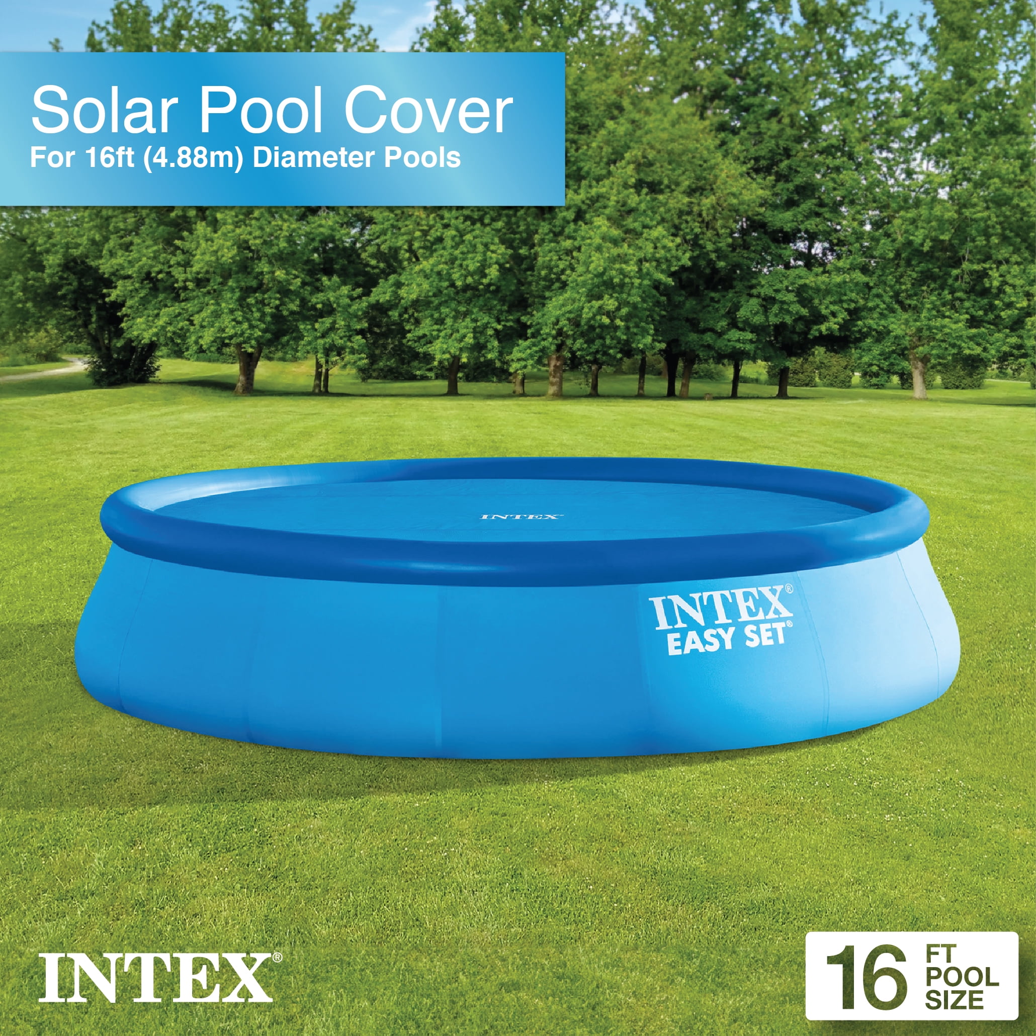 Intex: Solar Pool Cover - 16ft Round - Blue, Polyethylene, Insulates Water, Reduce Evaporation, Keep Debris Out, Above Ground Swimming Pool Accessory