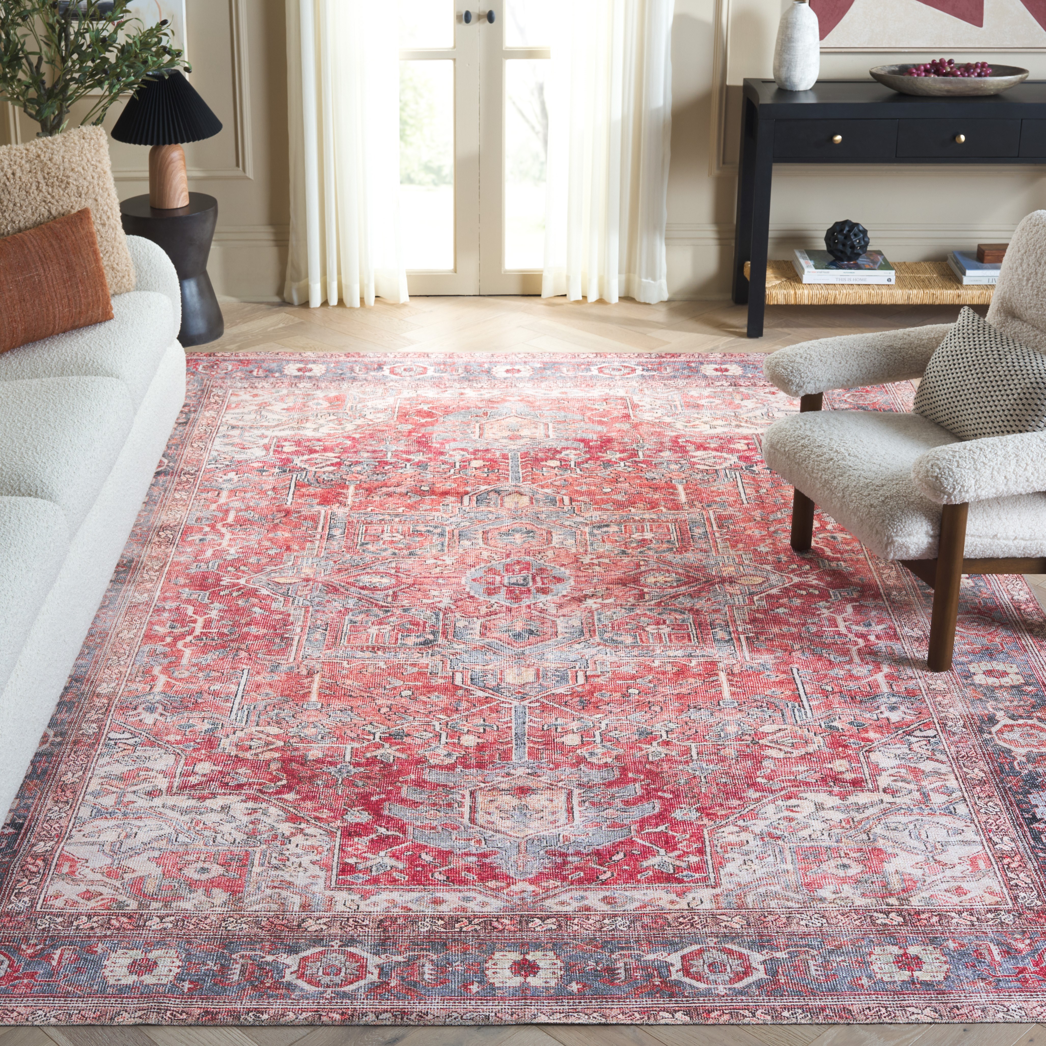 SAFAVIEH Vintage Serapi Neasa Medallion Machine Washable Area Rug, Red Orange/Grey, 8' x 10'