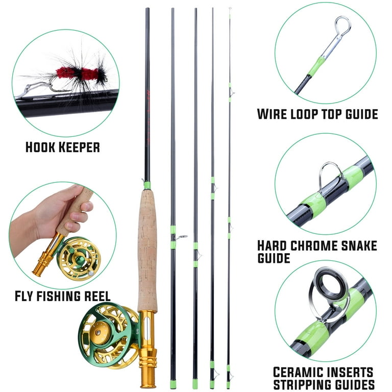 Sougayilang Fly 9FT #5 Fishing Rod and Reel Combo 4 Piece Fly Fishing Pole  with CNC Machined Al. Fly Reel Set 
