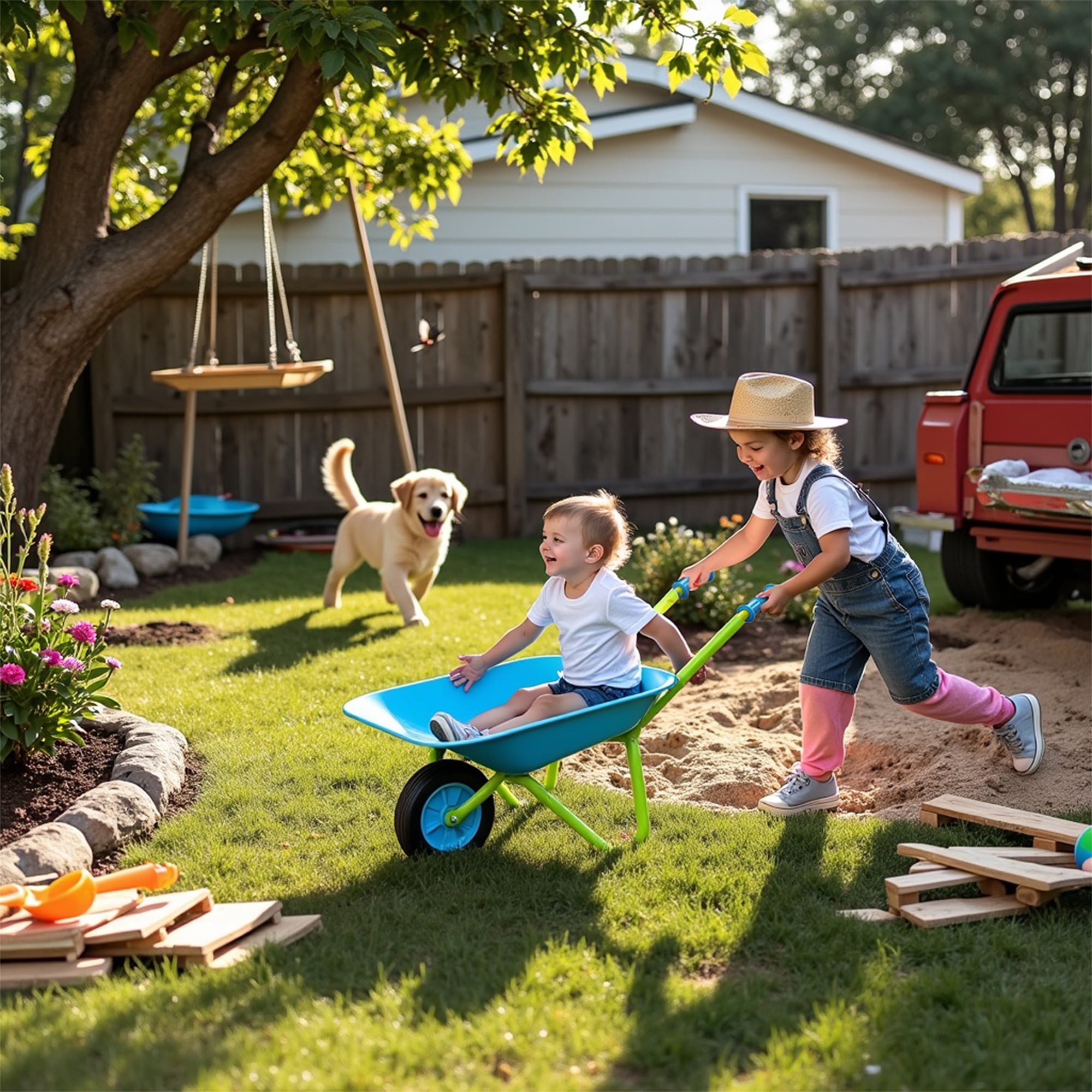G & F Products Kids Wheelbarrow 10041 JustForKids, Garden Fun, 3+ Years Old Real Metal