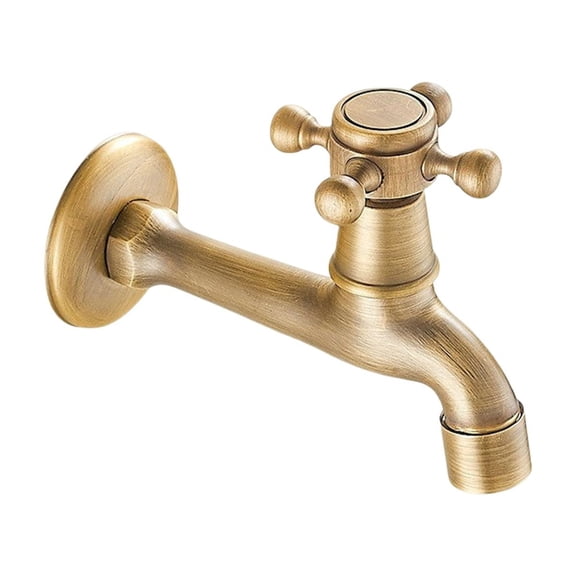 Wall Mounted Vintage Solid Brass Faucet Single Cold Water Tape For Kitchen Sink Mop Pool (Long)