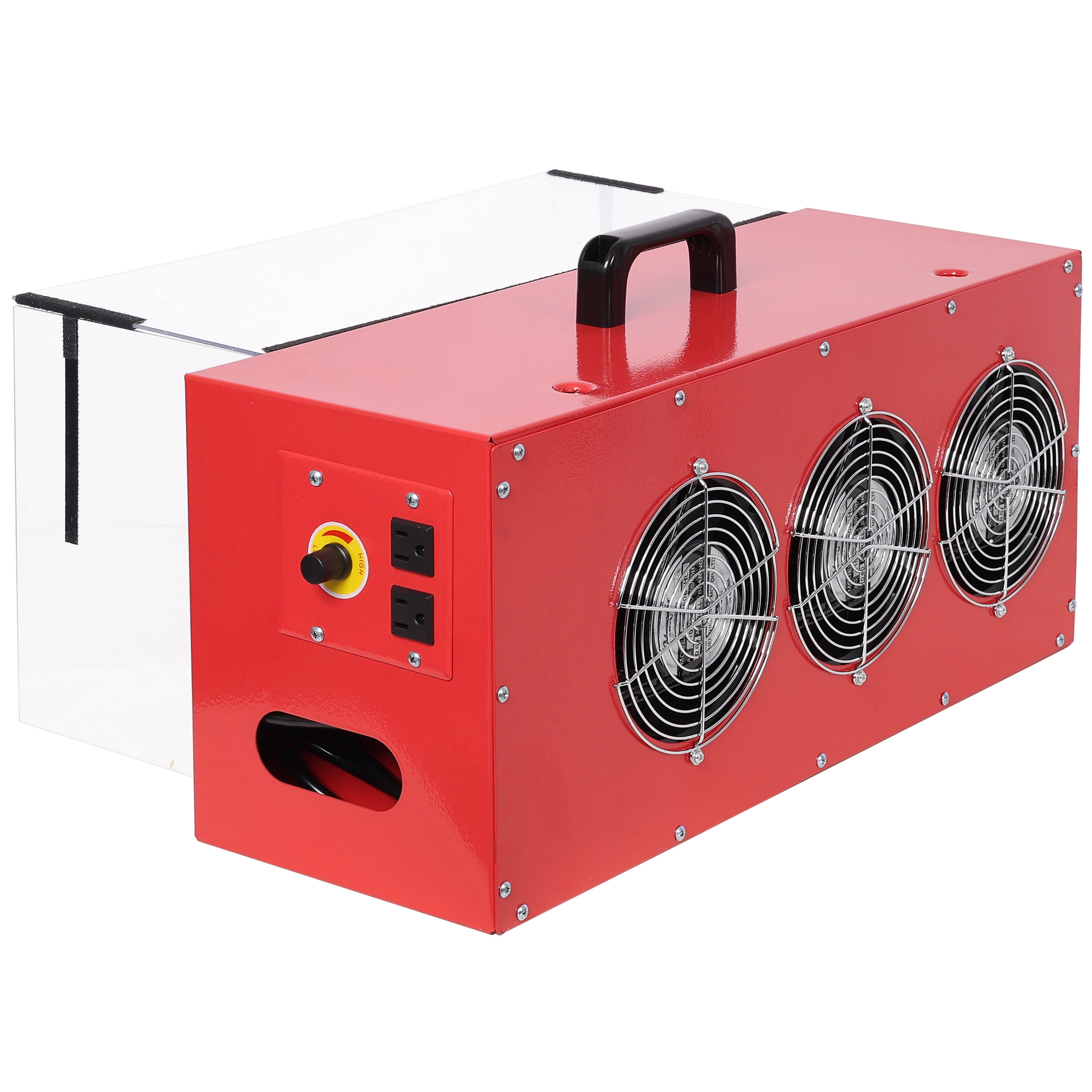 Portable tabletop dust collector,Maximum Air Flow 725CFM; Each fan runs on a 110V variable speed motor; Total Running Amps 1.29AMPS, Red color,