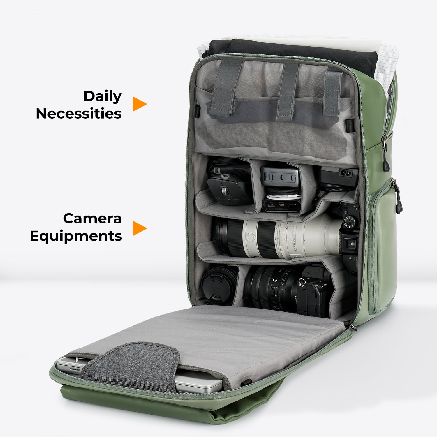 K&F CONCEPT Camera Backpack for 15.6" Laptop, Camera Case for Photography and Travel Use, Camera Bag with Weatherproof Rain Cover-17.7x12.2x7.87inch
