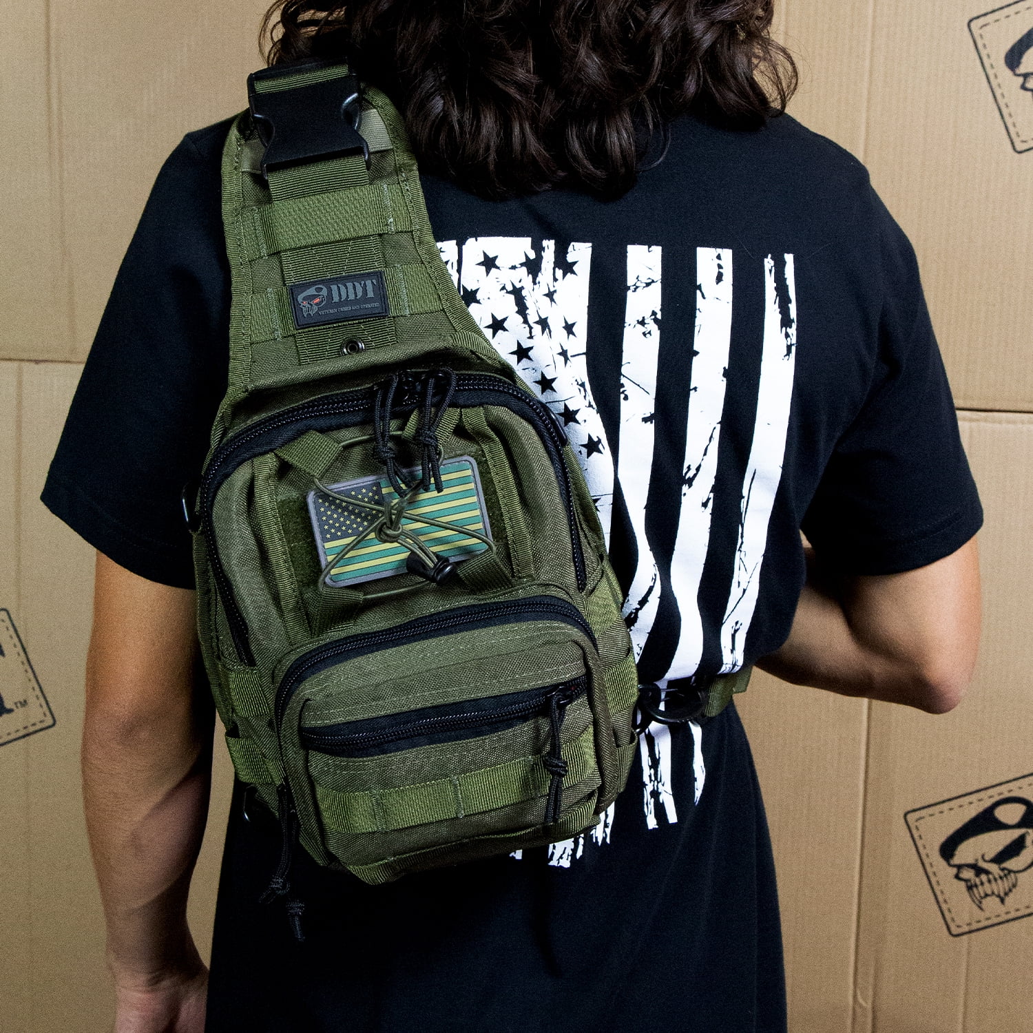 DDT Night Stalker Small EDC Sling Bag with DDT Logo Patch, Color Bloodline
