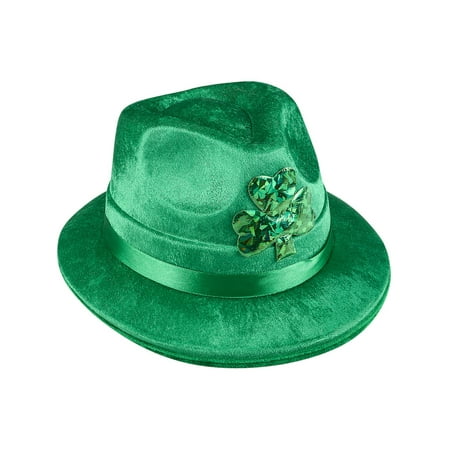 Adults Saint Patrick's Day Irish Shamrock Velvet Fedora Hat Costume