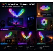 6/12-Pack Hexagon LED Wall Lights, RGB Edge-Lit Modular Wall Panels with Touch Control. DIY Splicing Honeycomb Gaming Lights, USB Powered Ambient Wall Decor for Living Room, Bedroom and Gaming Room