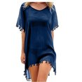thumbnail image 4 of Blusa de playa de bola pequeña arrugada con flecos de gasa de color sólido al por mayor, 4 of 6
