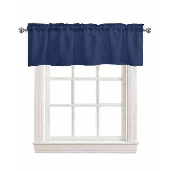 Navy Blue Linen Curtain Valance for Bedroom/Bathroom/Kitchen/Office/Living/Dining Room Window,Contemporary Minimalist Abstract Solid Color Pocket Topper Drapes Decorative Cafe Drapery Panel 42"x12"