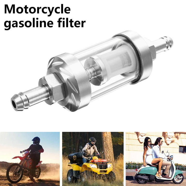 8mm Motorbike Inline Fuel Filter, Removable Glass Fuel Filter, Universal  Aluminum Alloy Inline Fuel Petrol Gas Filter, for Motorcycle, Dirt, Pit,  Bike, ATV, Motocross, 1.06 x 3.82 inch (Silver) 