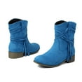 thumbnail image 4 of Viluyesy Womens Mid Calf Boots, Round Toe Chunky Heels Trendy Tassel Fall Winter Western Suede Boots Blue, 4 of 8