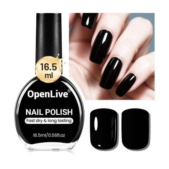 Esmalte de uñas OpenLive Black, 16,5 ml, secado rápido y duradero