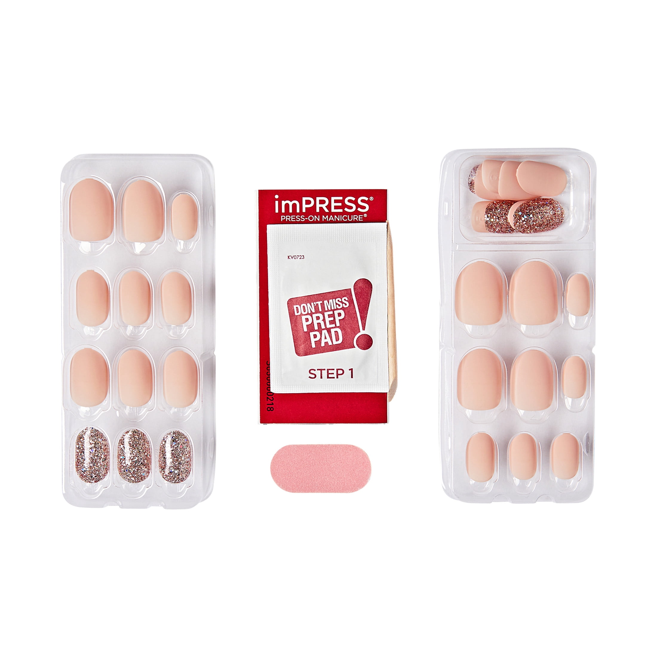 Impress Design Press On Nails, No Glue Needed, Beige, Short Oval, 30 Ct.