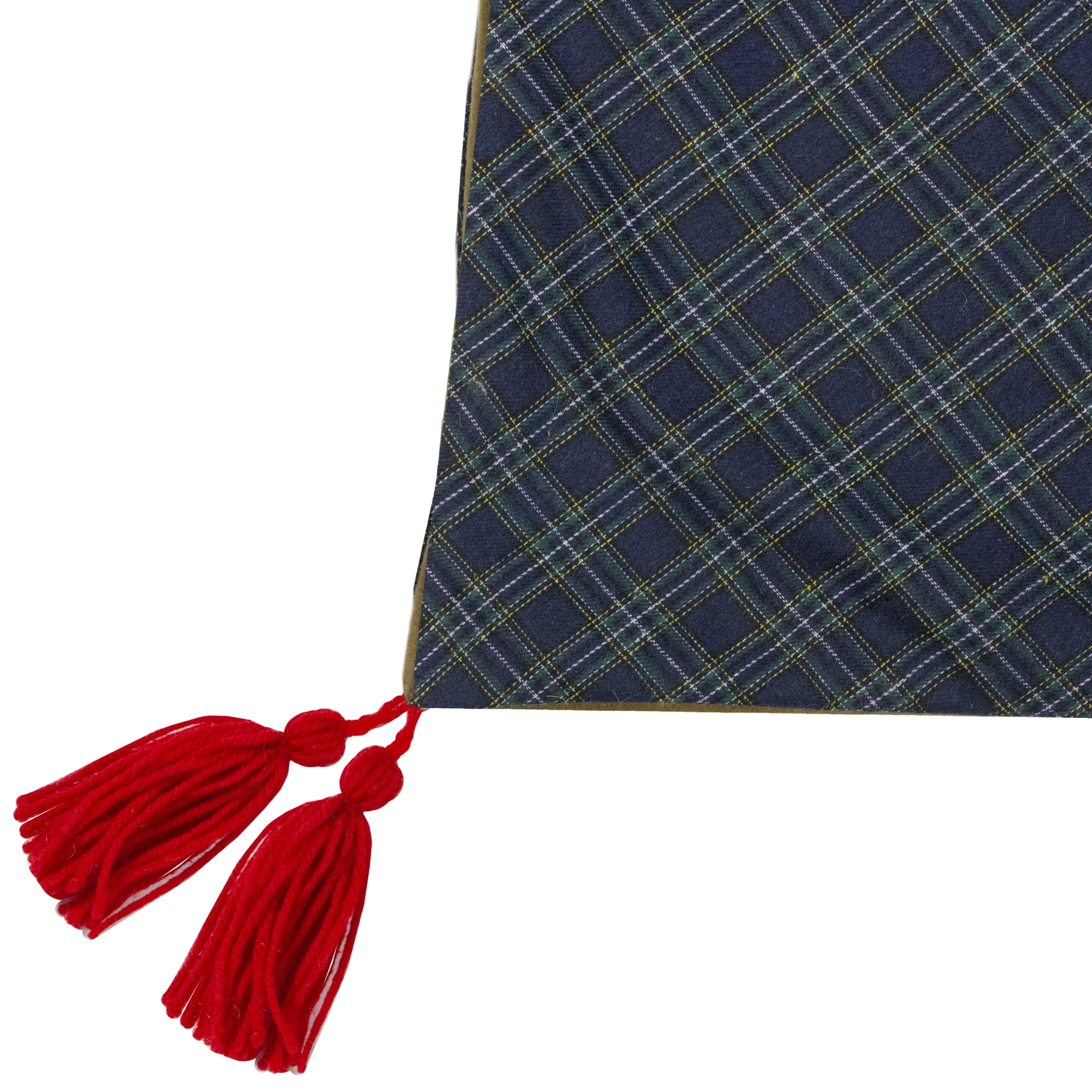 Northlight 48" Blue and Brown Burlap and Plaid Reindeer Christmas Tree Skirt with Tassels - 48