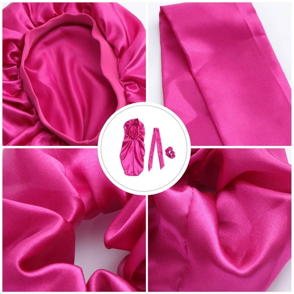 GAXIRE 3 Pcs Satin Bonnet for Women's Rosy Sleep Cap with Elastic Band Night Hair Cap for Beauty Routine and Bedtime Comfort 21.5 x 9.5