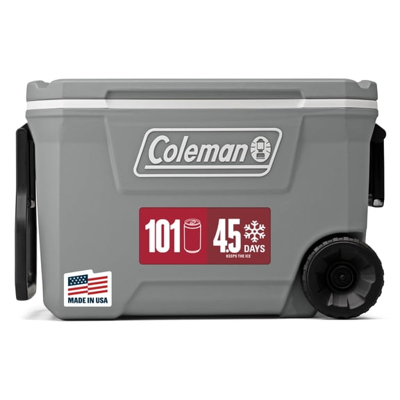 Open Box COLEMAN CLASSIC SERIES INSULATED ROLLING COOLER, 62-QUART - ROCK GREY